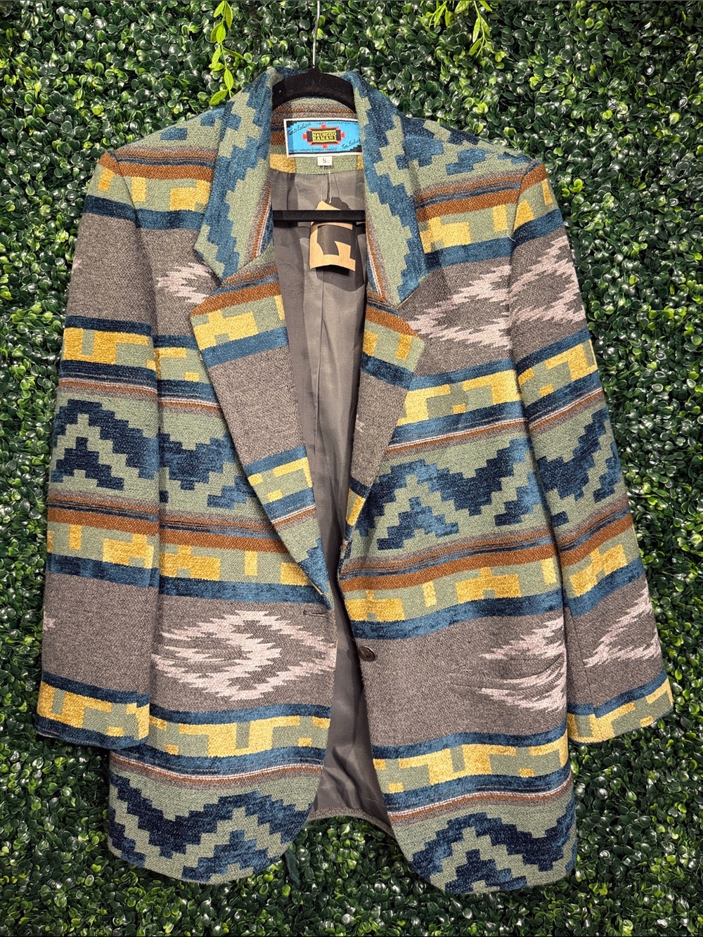 Vintage’s Southwestern Patterned Wool-Blend Jacket - Multi Blue/Gray